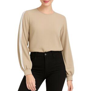 Express Womens Top Balloon Sleeve Keyhole Back Long Sleeve Stripe Tan Size XS